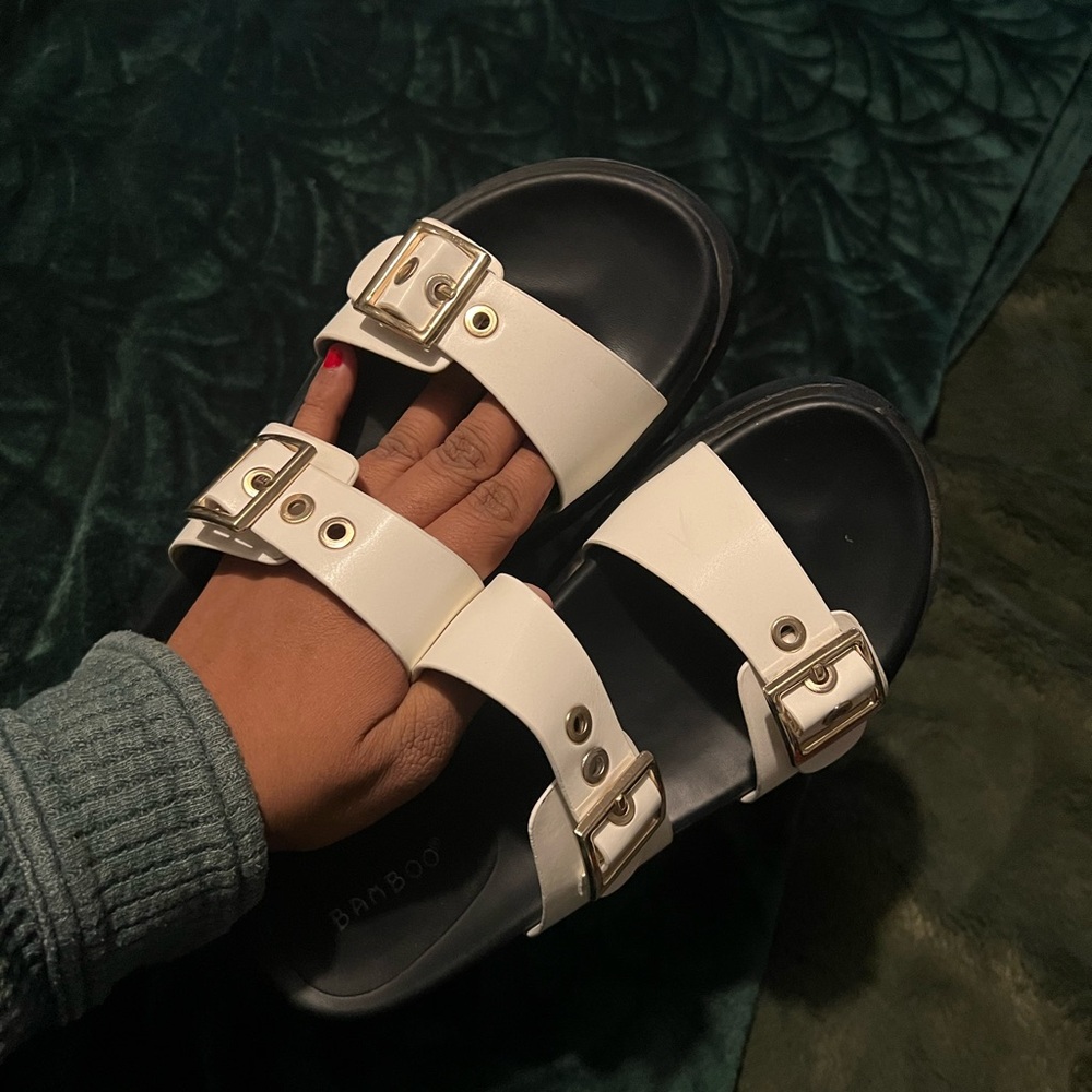 White Buckle Sandals 8